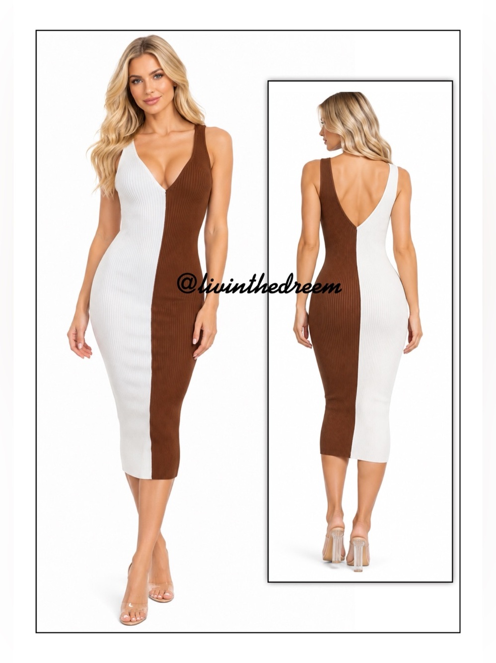 STAUD DANA DRESS Brown / Tan & White SZ M